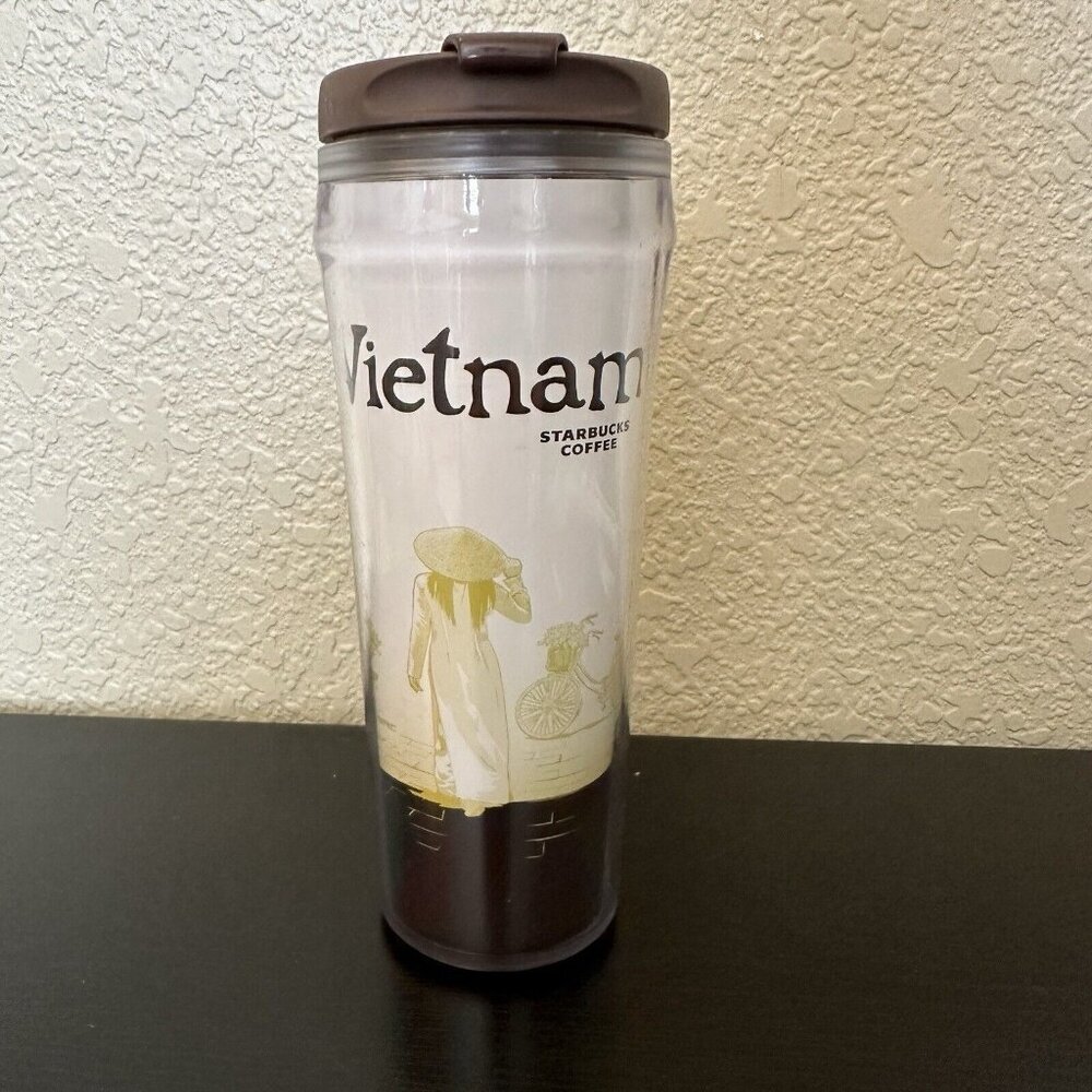 Starbucks 2012 Vietnam 12oz Plastic‎ Tumbler with Lid Travel Mug Cup